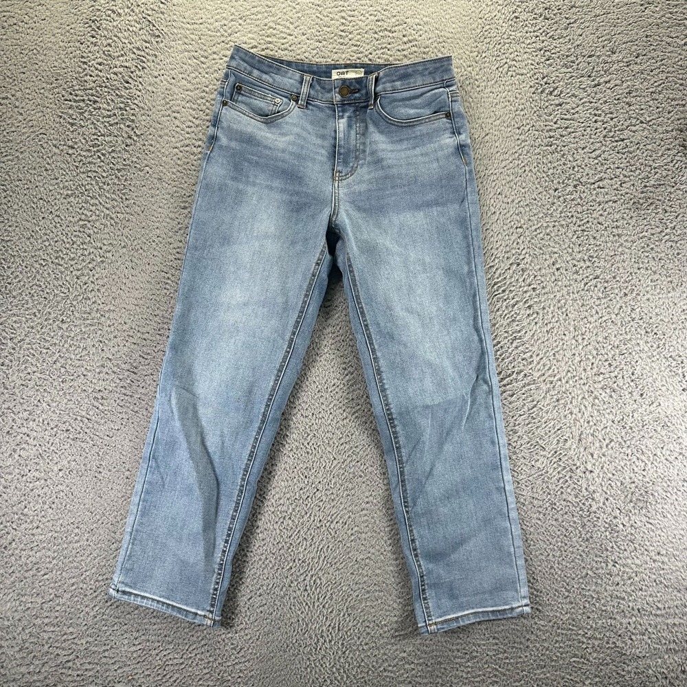 OAT Jeans Women's 4 Blue Cotton Denim Straight Leg Travel Workwear Faded Stretch